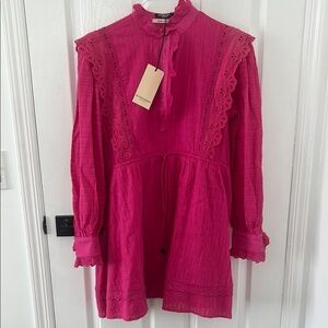 Scotch & Soda Fuschia Cotton Lace Trim Dress